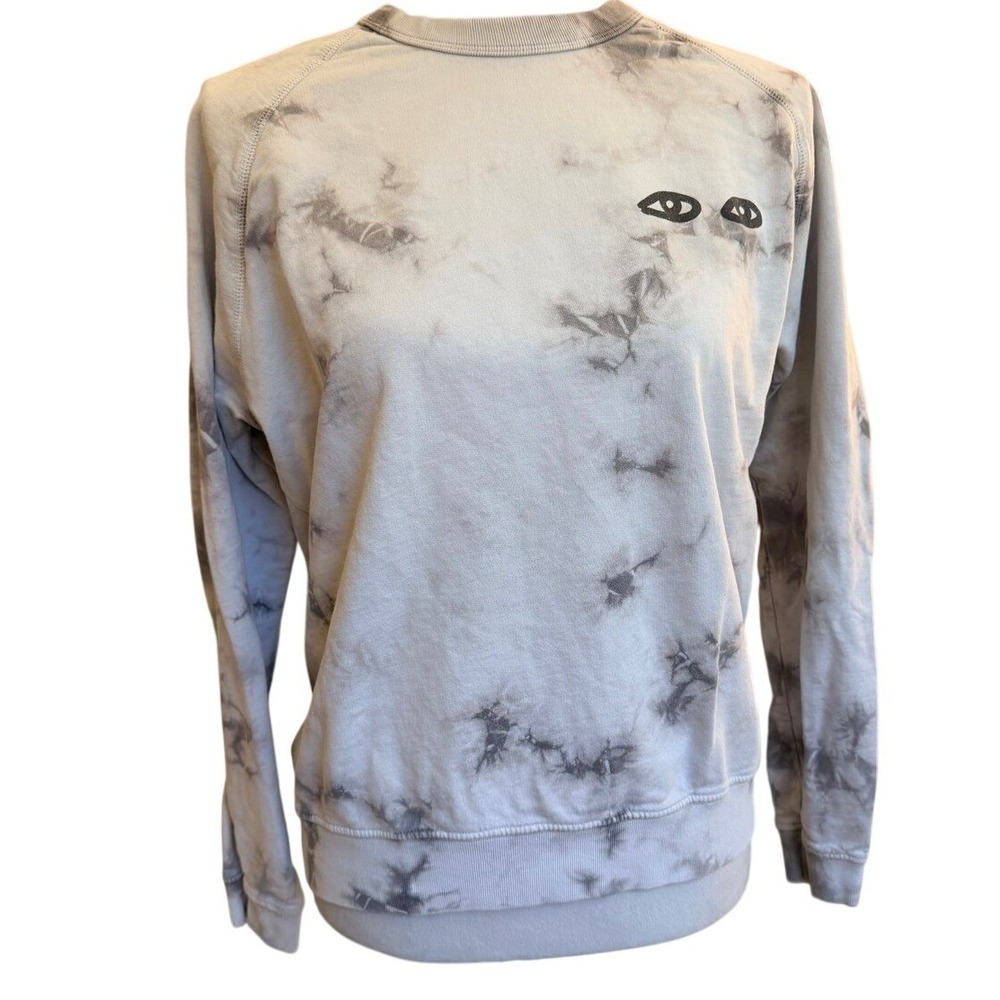 Clare V. Eye Graphic Tie Dye Sweatshirt Grey White M Indie LA USA